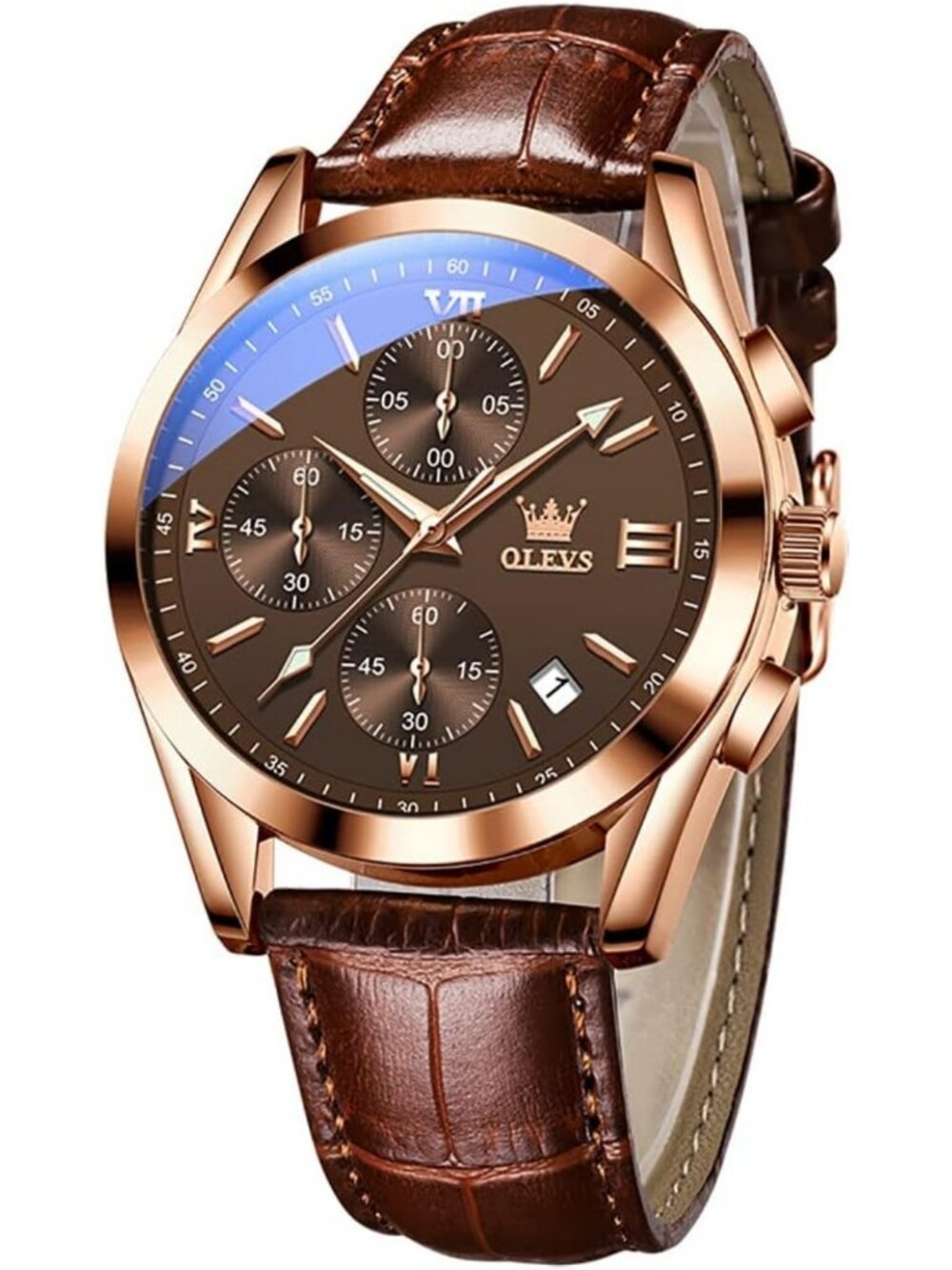 Stylish Men's Casual Leather Chronograph Watch - Big Face, Durable & Versatile